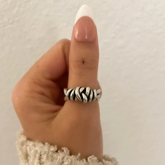 925 Sterling Silver Knot Ring Stackable Ring Chunky Ring Band Twist Ring - Picture 9 of 10